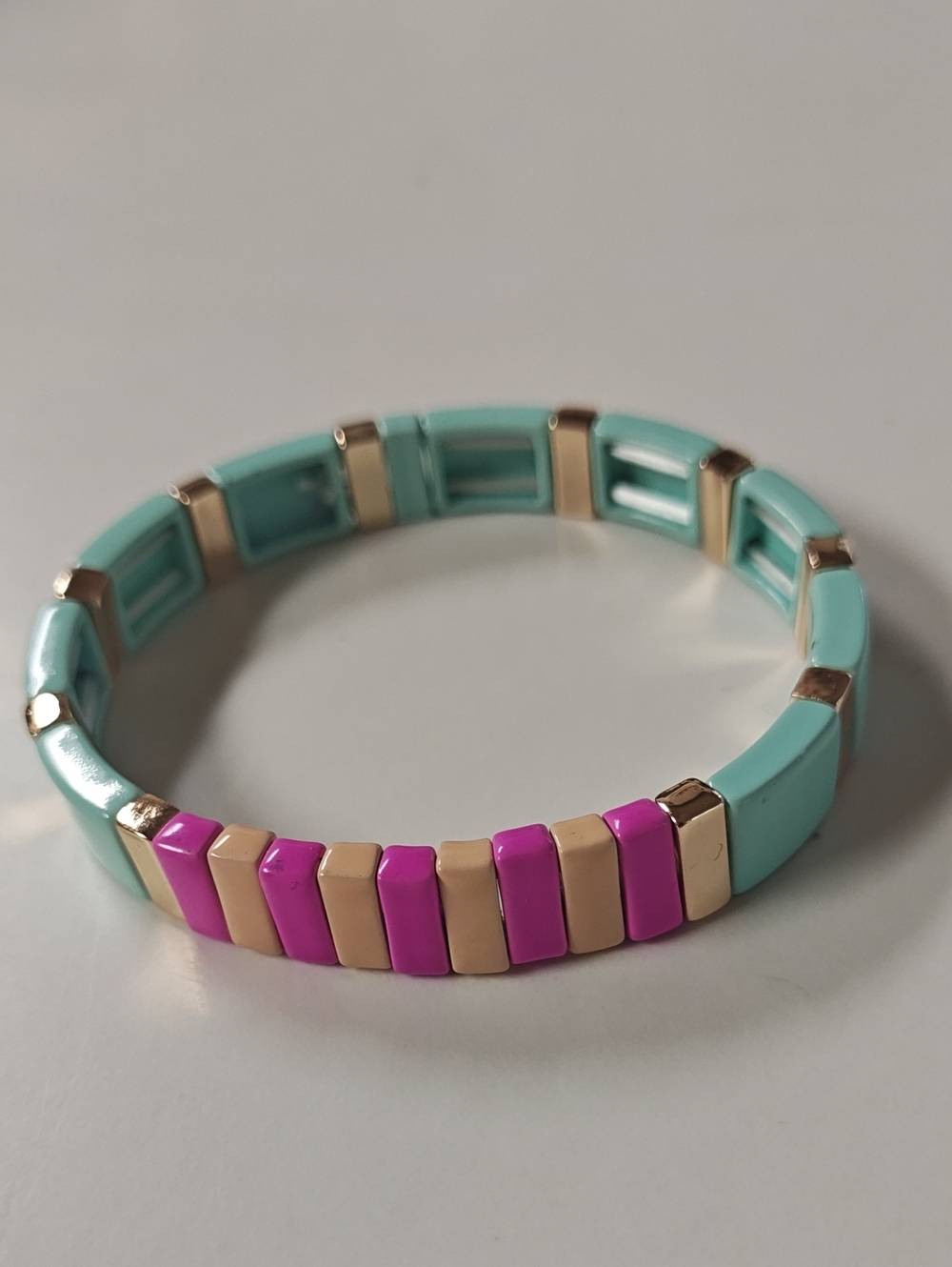 Rare Roxanne Assoulin Rainbow Brite Gold Light Blue Pink Orange Stretch Bracelet